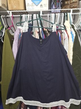 Everly Navy Cold-Shoulder Camisole with White Crochet Trim